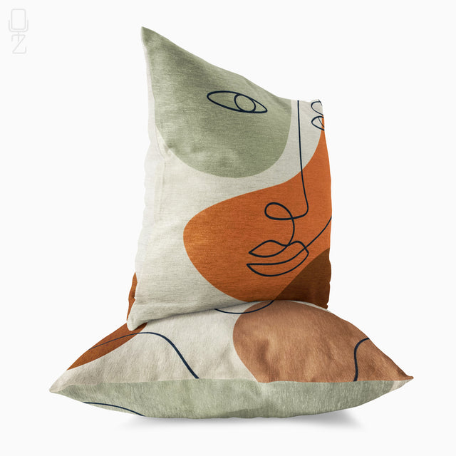 Cushion Cover Set of 2 with Abstract Face Patterns