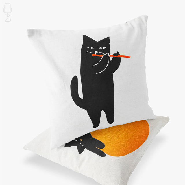 Set of 2 Black Cat Cushion Covers