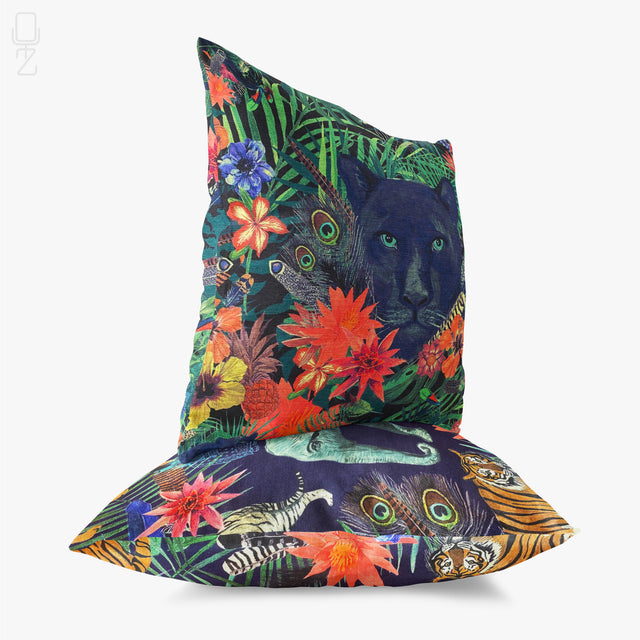 Set of 2 Cushion Covers with Panther & Elephant