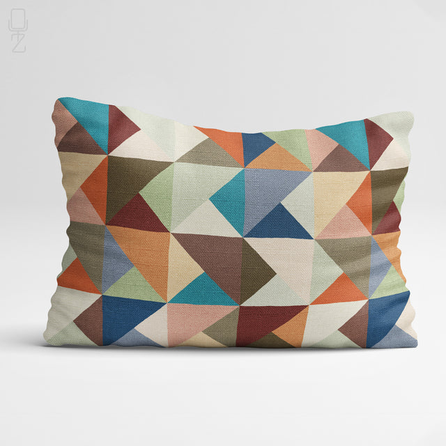 Multicoloured Geometric Lumbar Cushion Cover - Abstract Block Print Chenille