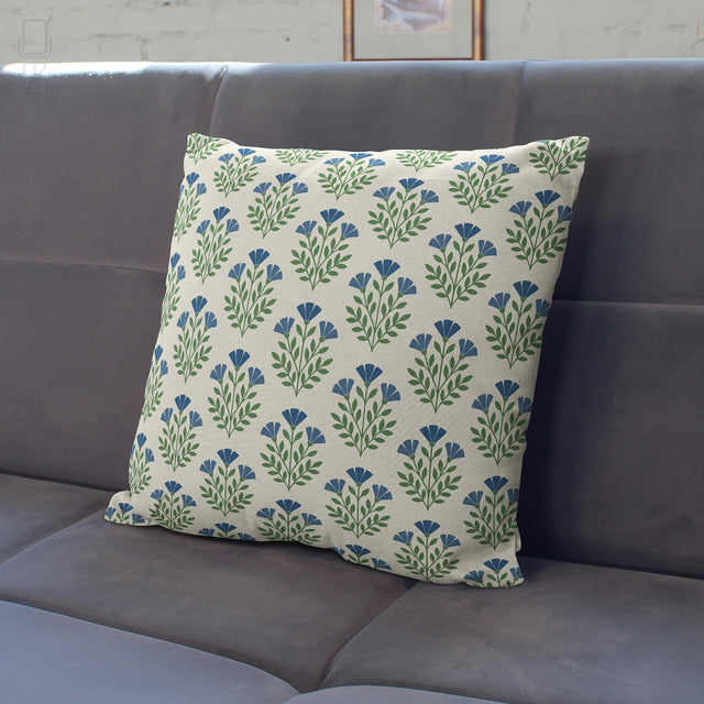 Blue Floral Block Print Soft Cushion Cover