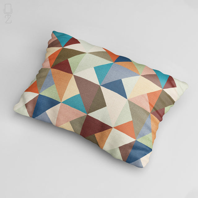Multicoloured Geometric Lumbar Cushion Cover - Abstract Block Print Chenille
