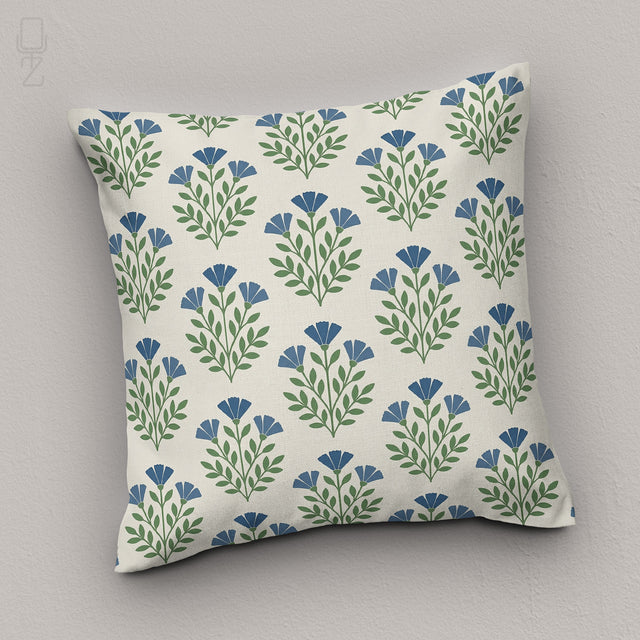 Blue Floral Block Print Soft Cushion Cover