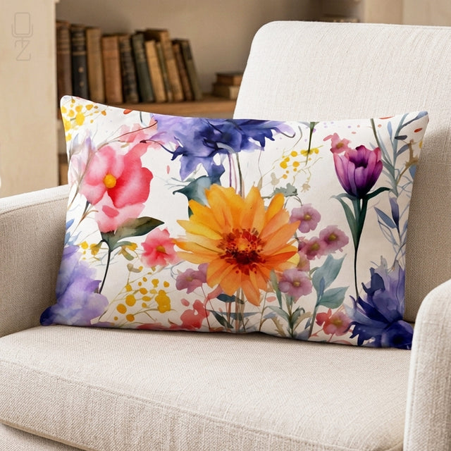 Botanical Garden Cushion Cover - Artistic Watercolor Floral Gift for Her
