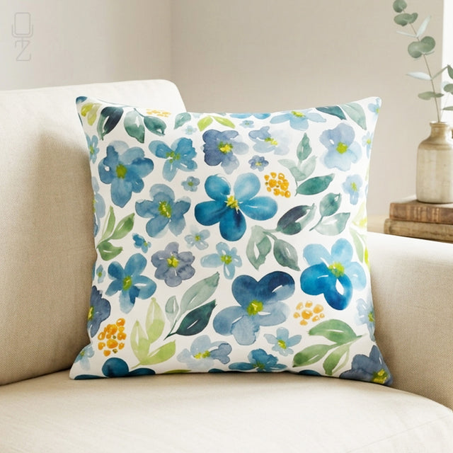 Blue Botanical Floral Cushion Cover - Modern Farmhouse Decor