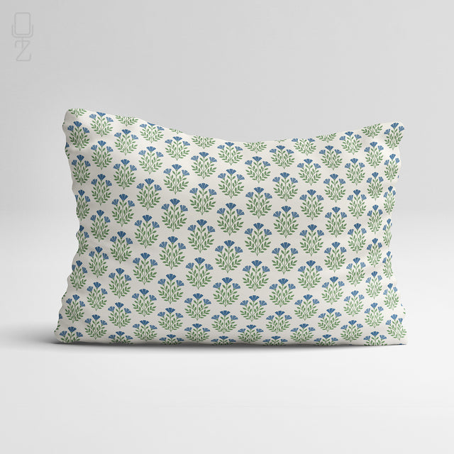 Blue Floral Block Print Soft Cushion Cover
