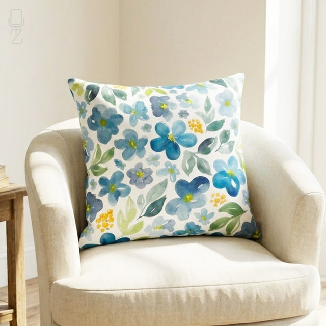 Blue Botanical Floral Cushion Cover - Modern Farmhouse Decor