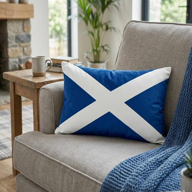 Scottish Saltire Lumbar Cushion Cover - Rectangular Blue & White Scotland Flag