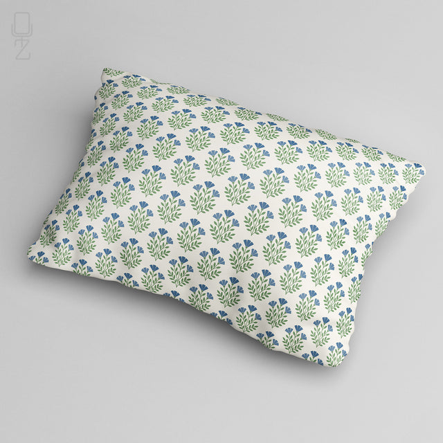 Blue Floral Block Print Soft Cushion Cover