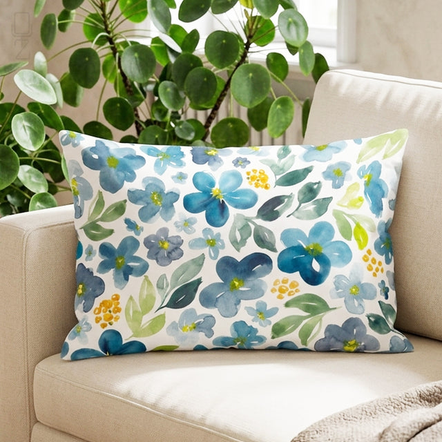 Blue Botanical Floral Cushion Cover - Modern Farmhouse Decor