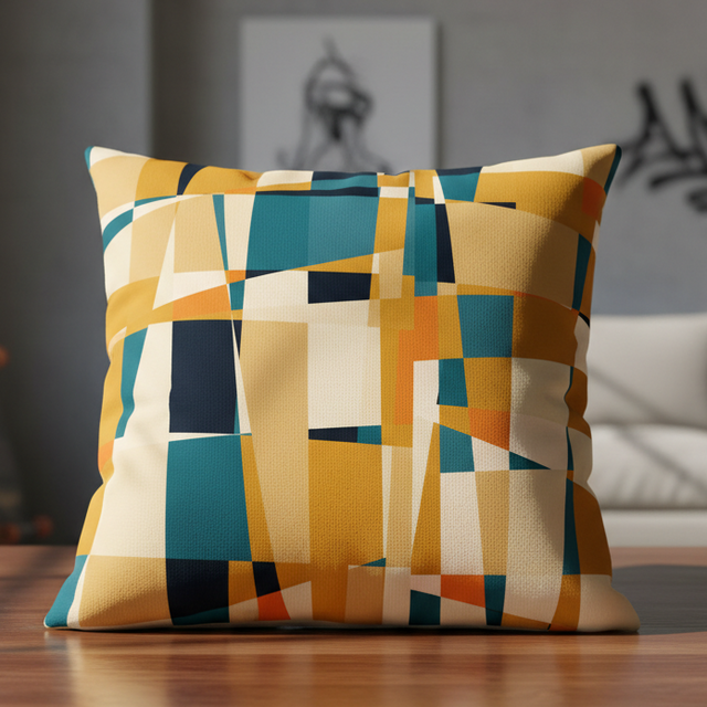 Mustard and teal geometric oblong cushion cover for modern home decor