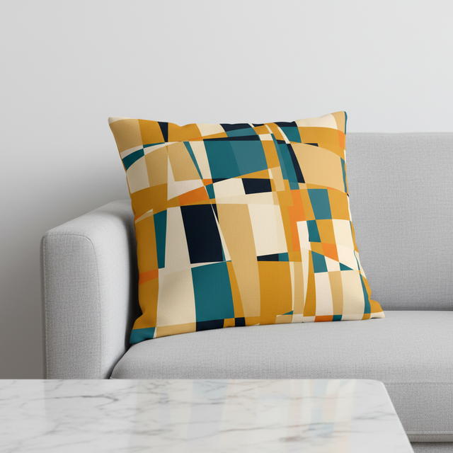 Mustard and Teal Geometric Abstract Cushion Cover