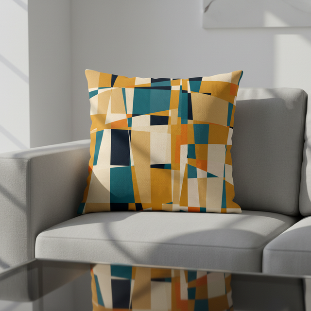 Mustard and Teal Geometric Abstract Cushion Cover