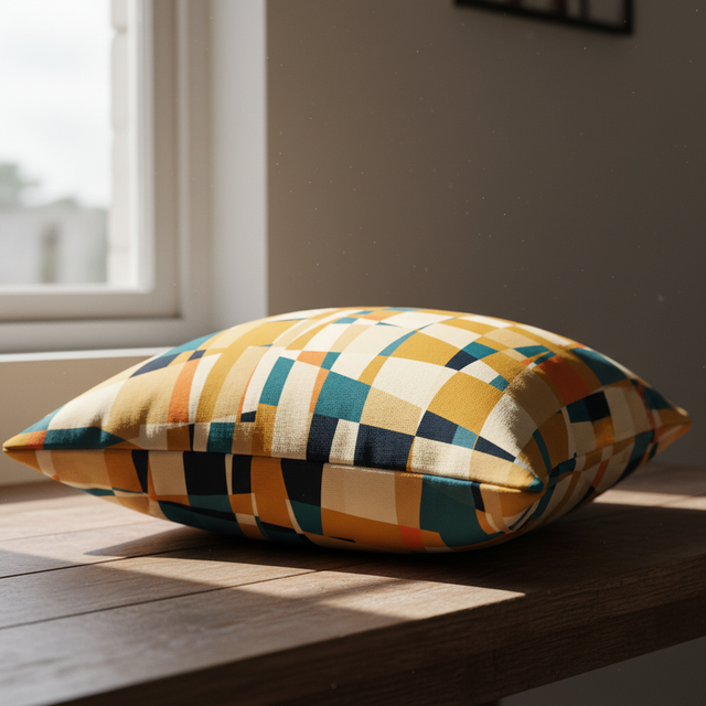 Mustard and Teal Geometric Abstract Cushion Cover
