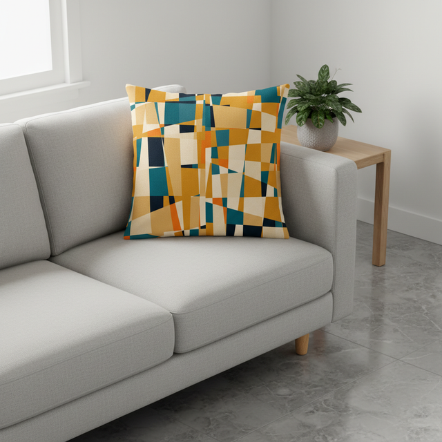 Mustard and Teal Geometric Abstract Cushion Cover