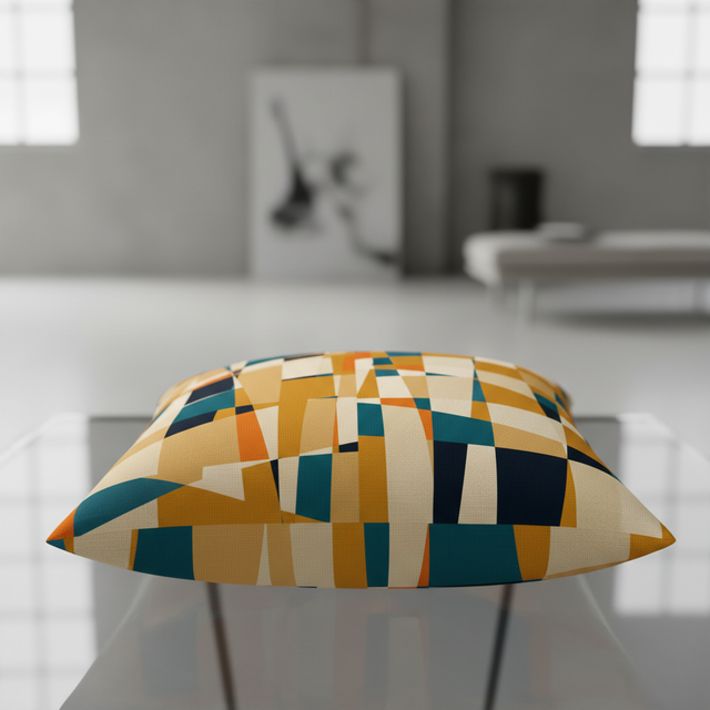Mustard and teal geometric oblong cushion cover for modern home decor