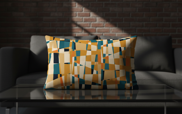 Mustard and teal geometric oblong cushion cover for modern home decor