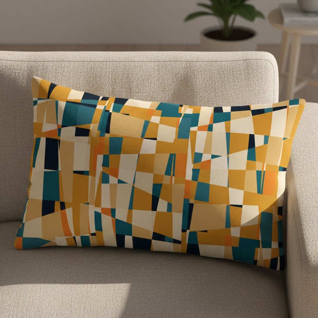 Mustard and teal geometric oblong cushion cover for modern home decor