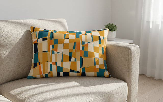 Mustard and Teal Geometric Abstract Cushion Cover