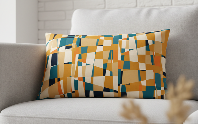 Abstract Oblong Lumbar Cushion Cover in Mustard and Teal