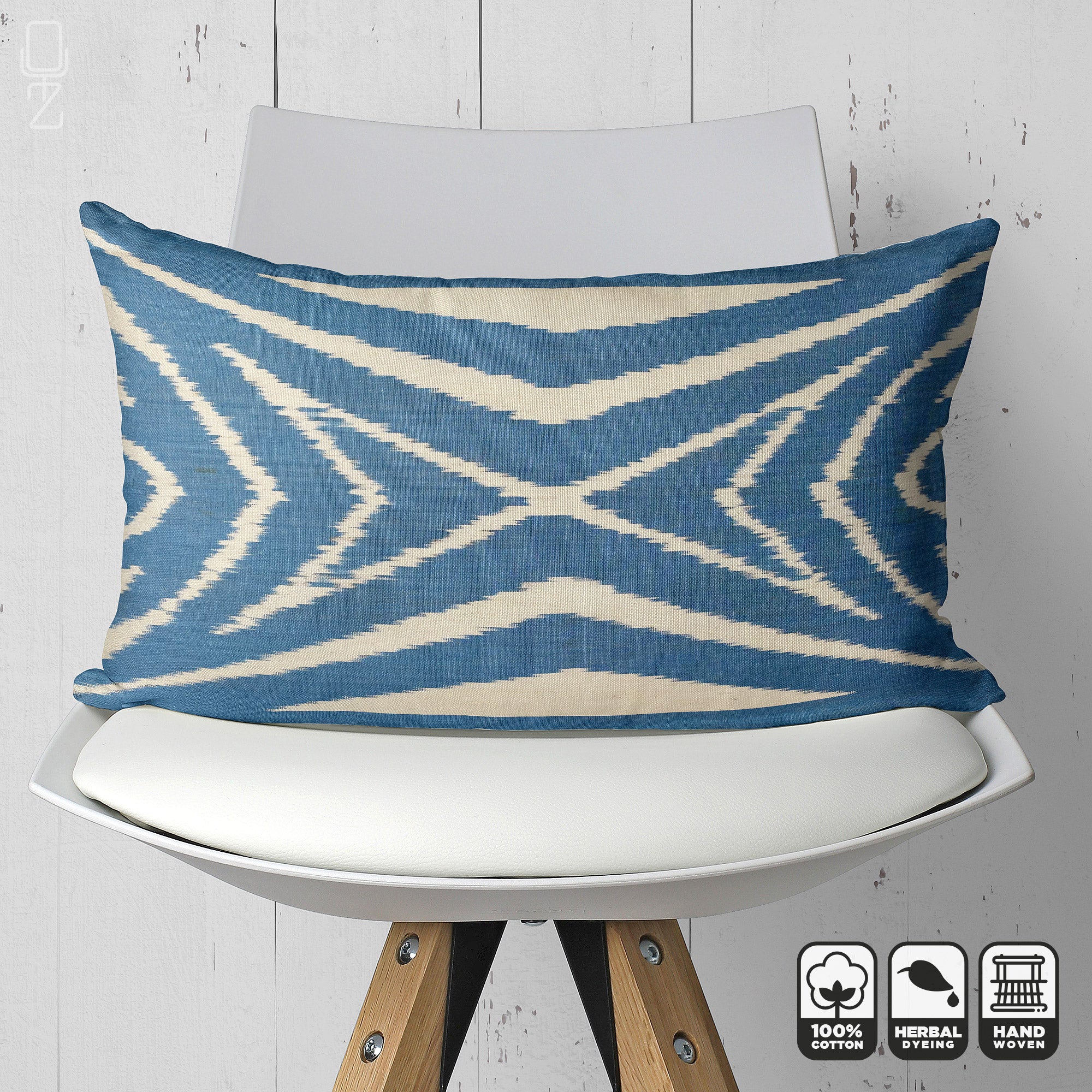 Blue Ivory Ikat 100 Cotton Pillow Cover OyzShop