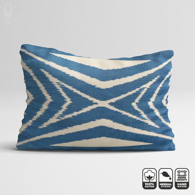 Blue Traditional Handwoven Rectangle Ikat Pillow Cover