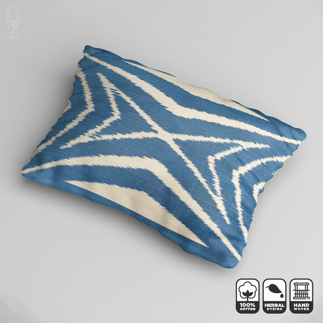 Blue Traditional Handwoven Rectangle Ikat Pillow Cover