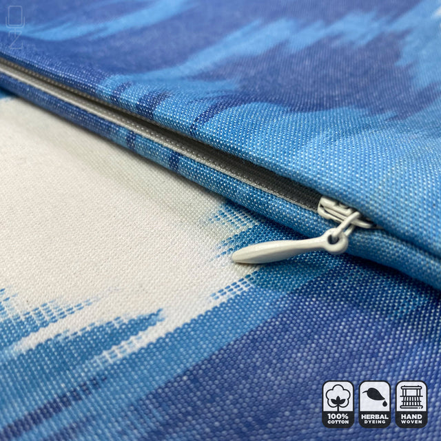 Traditional Blue Handwoven Ikat Pillow Cover Zip Preview