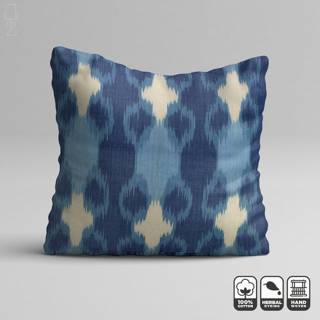 Traditional Blue Handwoven Ikat Pillow Cover