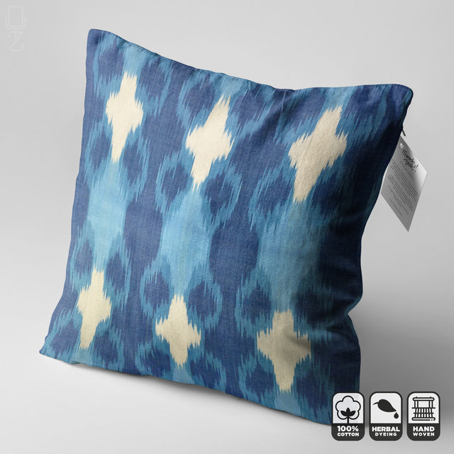 Traditional Blue Handwoven Ikat Pillow Cover