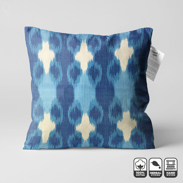 Traditional Blue Handwoven Ikat Pillow Cover