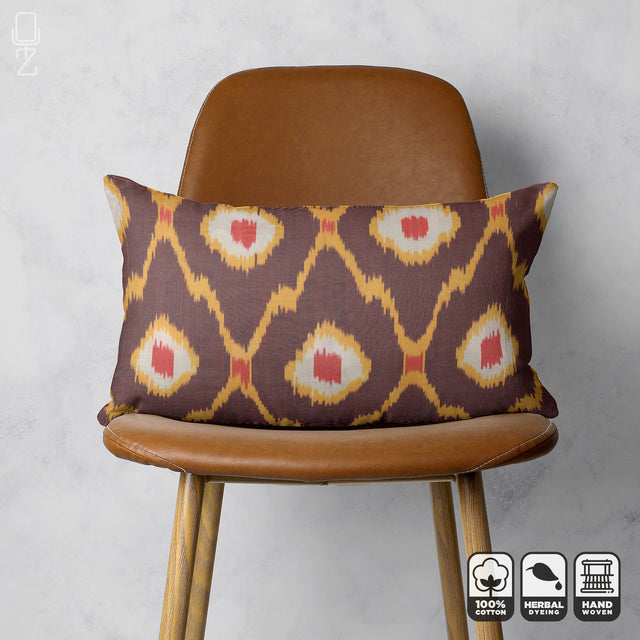 Ethnic Traditional Pillow Cover with Brown Yellow and Red Colours