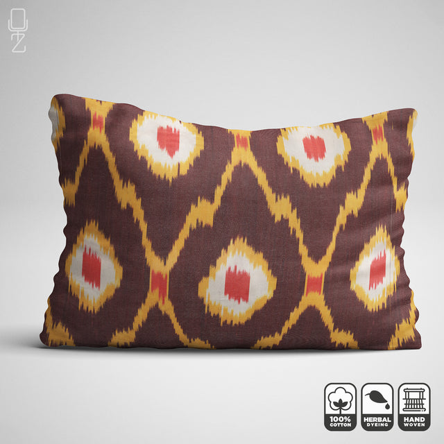 Ethnic Traditional Pillow Cover with Brown Yellow and Red Colours