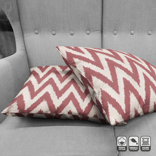 Burgundy Zig Zag Handwoven 50x50 cm IKAT Pillow Cover 