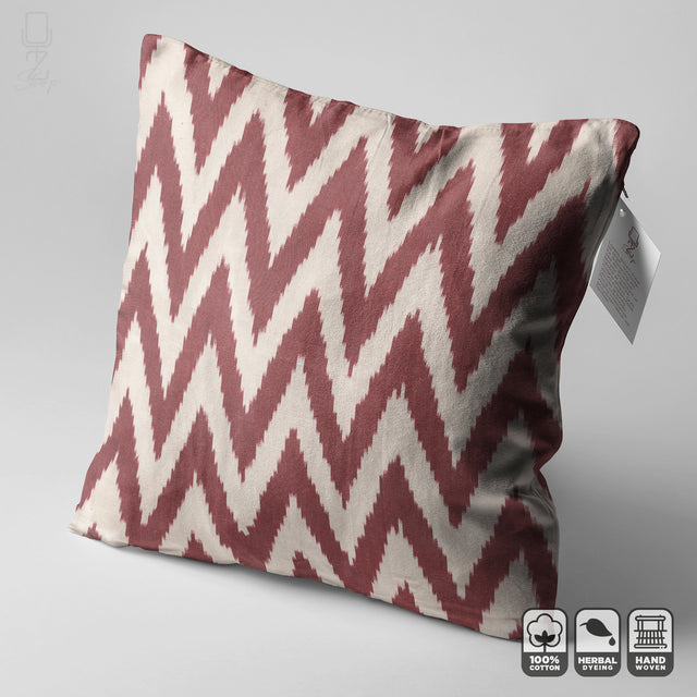 Burgundy Zig Zag Handwoven 50x50 cm IKAT Pillow Cover 