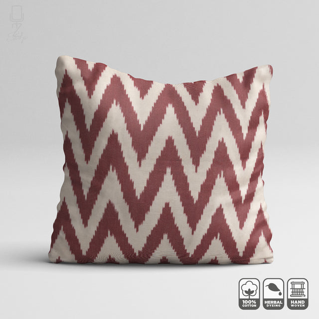 Burgundy Zig Zag Handwoven 50x50 cm IKAT Pillow Cover 