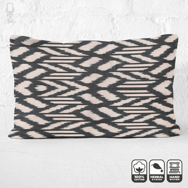 Traditional Black and Ivory IKAT Cotton Cushion Cover