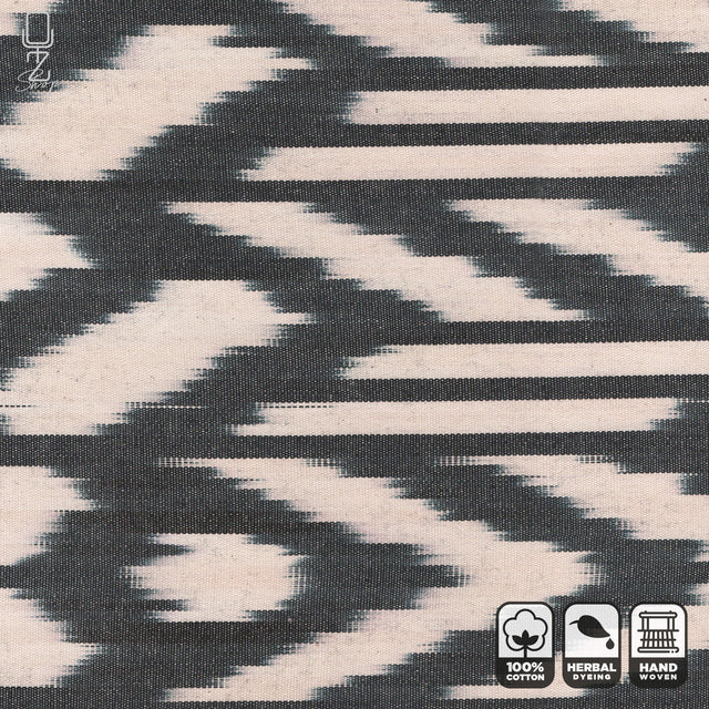 Traditional Black and Ivory IKAT Cotton Cushion Cover Texture Preview