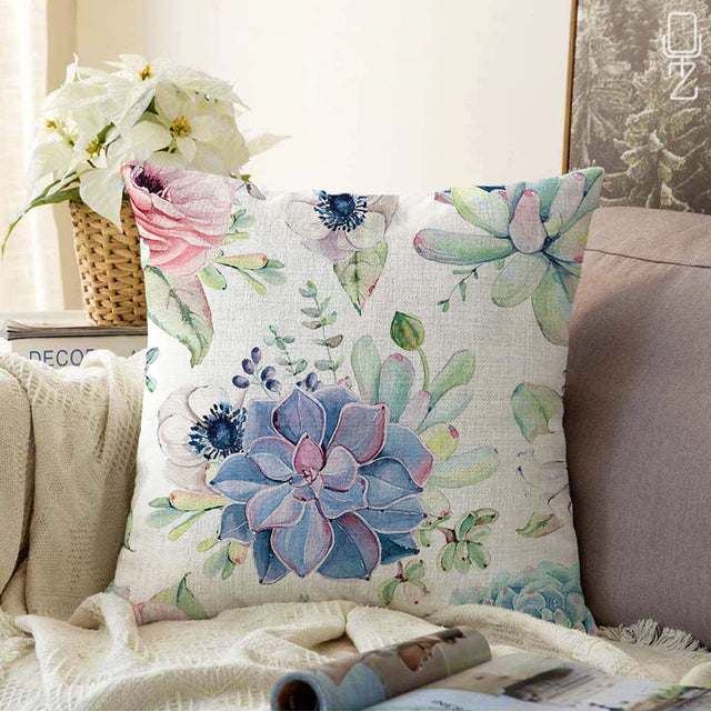 Purple & Green Floral Cushion Cover