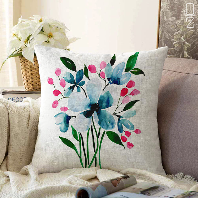 Cushion Cover with Blue, Pink & Green Floral