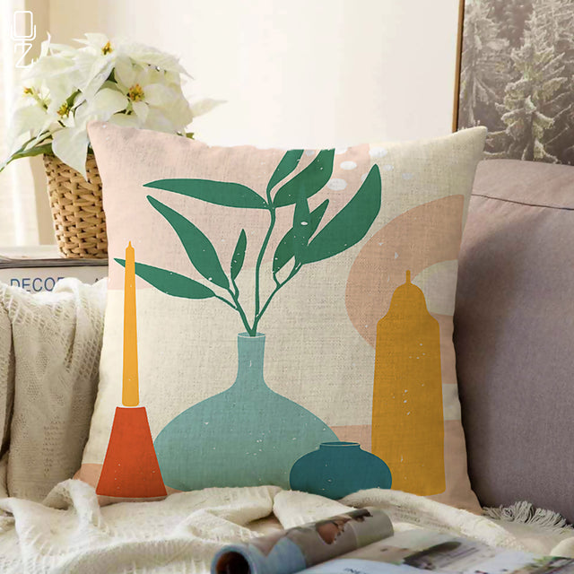 Minimalist Cushion Cover with Vases and Candles