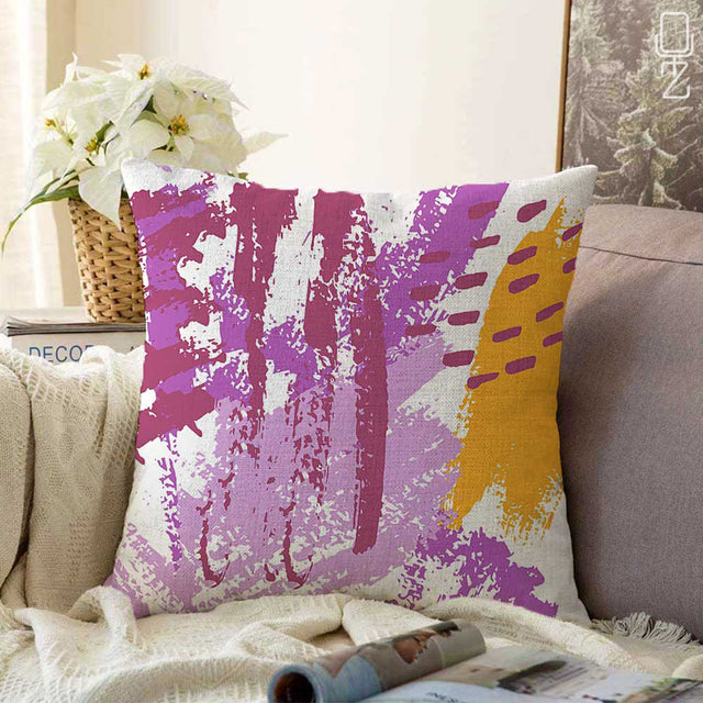 Pillow Cover with Yellow & Pink Abstract Pattern