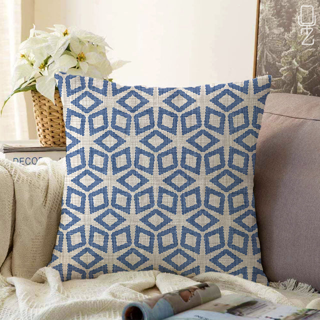 Cushion Cover with Blue Diamond Pattern