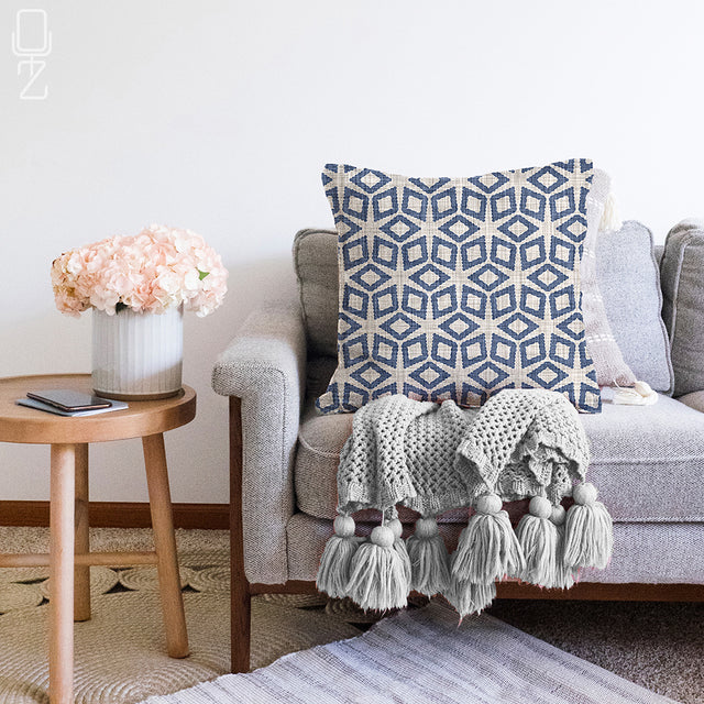 Cushion Cover with Blue Diamond Pattern