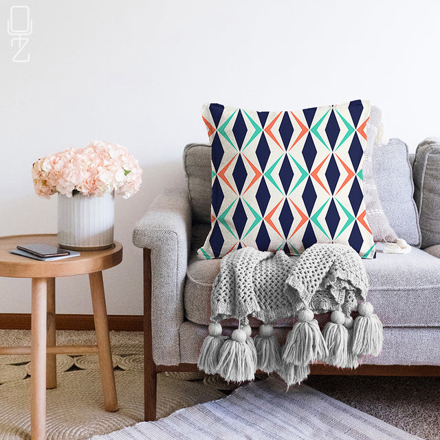 Pillow Cover with Colorful Geometric Pattern