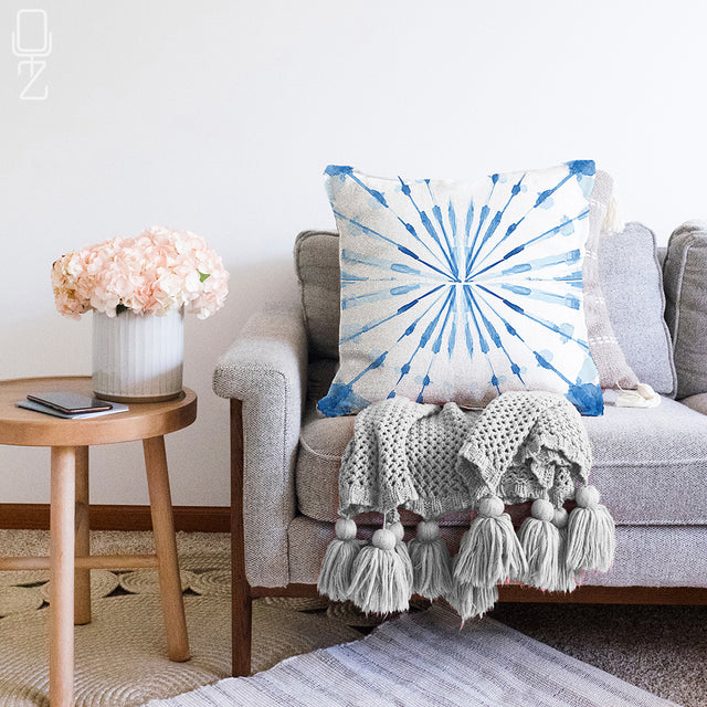 Blue Cushion Cover with Geometric Pattern
