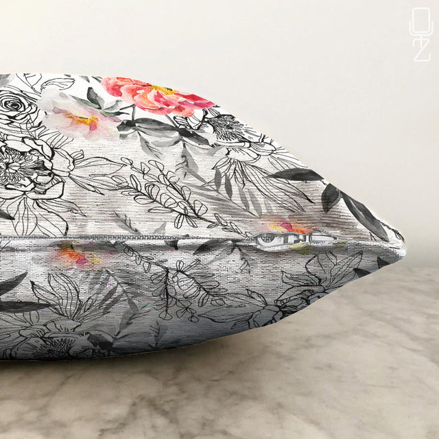 Decorative Pillow Cover with Pencil Drawing Rose