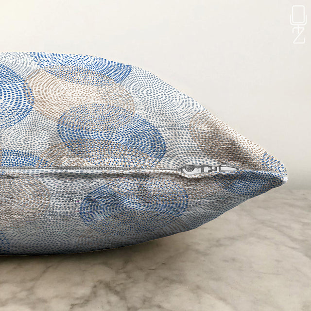 Blue & Beige Cushion Cover with Circular Dots