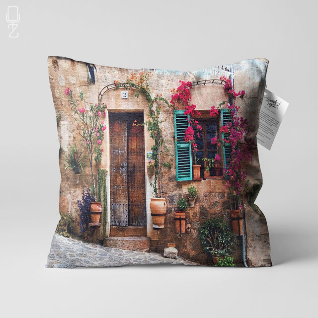 Cushion Cover with Blue Shutter House Design