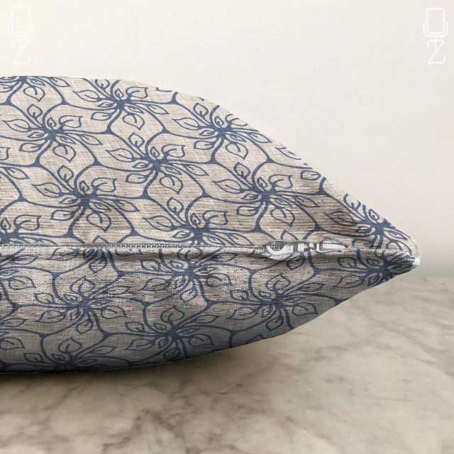 Blue Geometric Floral Pattern Cushion Cover
